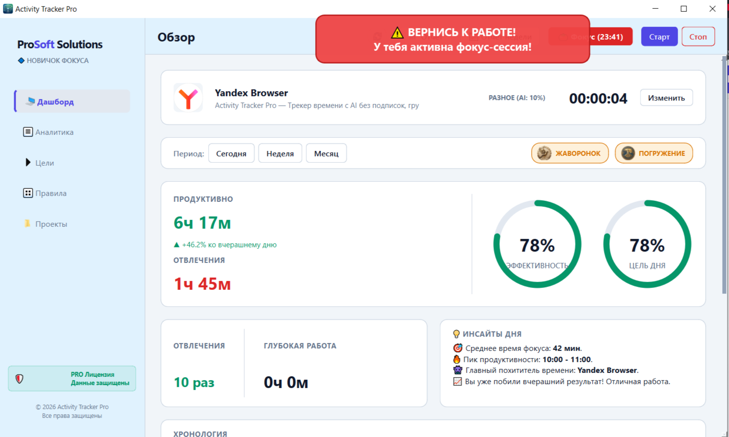 Красное предупреждение Вернись к работе поверх экрана